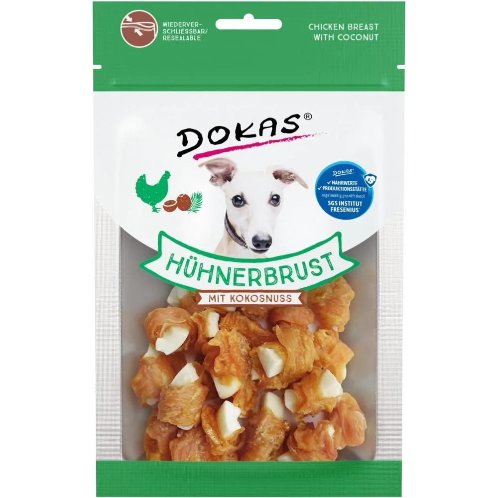 Dokas Tørret kyllingebryst med kokos 60 g - naturlige hundesnacks